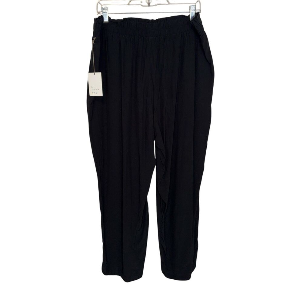 A New Day Black Pull On Ankle Pants Women Size XL Elastic Waist Casual Comfort